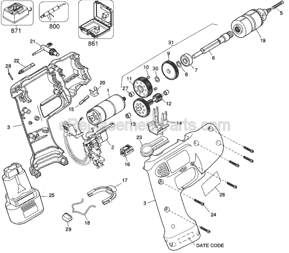 Page A Diagram and Parts List for 2663 Type 1 Black and Decker Cordless Drill